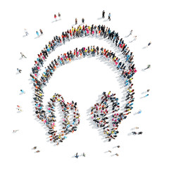people in the shape of headphones, music