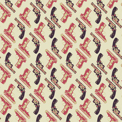 Hand drawn pop art  seamles pattern with colorfull guns