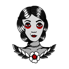 Tattoo t-shirt design with old school girl drawing