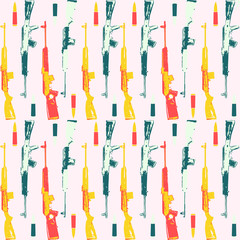 Hand drawn pop art  seamles pattern with colorfull guns