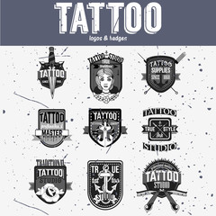 Tattoo logos and badges vector set - 88405318