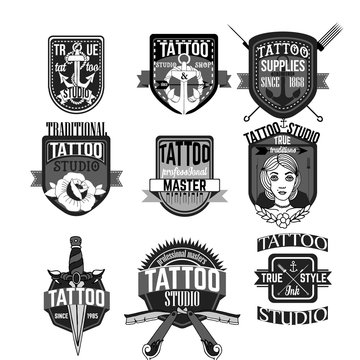 Tattoo logos and badges vector set