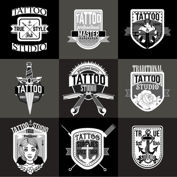 Homemade tattoo logos and badges vector set
