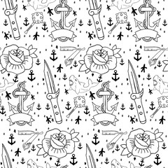 Tattoo seamless pattern with different hand drawn elements - 88405501