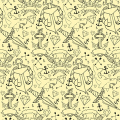 Tattoo seamless pattern with different hand drawn elements - 88405546