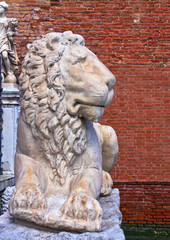 Venice, Italy - marble lion, symbol of the city, outside Arsenal entrance