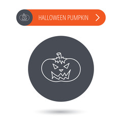 Halloween pumpkin icon. Scary smile sign.