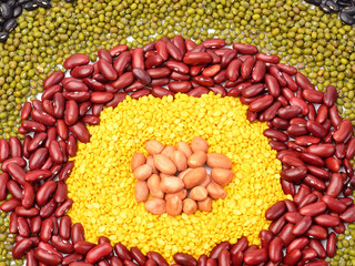 Mixture of beans, peas background