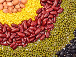 Mixture of beans, peas background