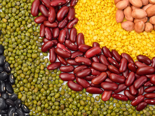 Mixture of beans, peas background
