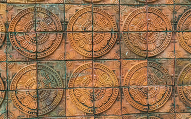Fototapeta na wymiar ancient thai art brick wall background