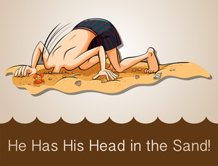 Head in the sand idiom - obrazy, fototapety, plakaty