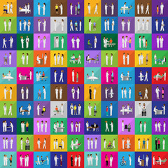 Medical Staff And Patients Different Situations - Isolated On Mosaic Background