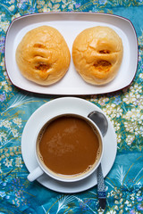 Bread with dried shredded pork, coffee break.