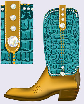 cowboy boot.Luxury shoe with diamonds for design