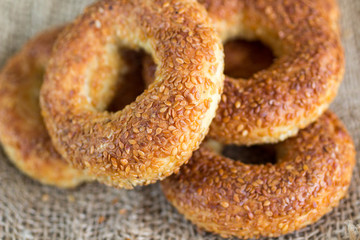 SIMIT, a traditional Turkish round Bagel with sesame seeds