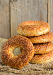 SIMIT, a traditional Turkish round Bagel with sesame seeds