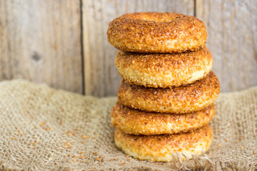 SIMIT, a traditional Turkish round Bagel with sesame seeds