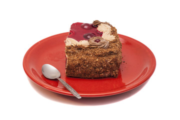 Fruits Cake on red dish
