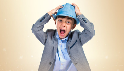frustrated boy over white background