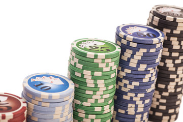 Stack of various poker chips