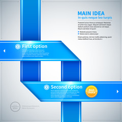 Two blue glossy ribbons with options and numbers.