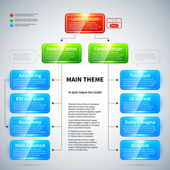 Organization chart with colorful glossy elements. Useful for presentations.