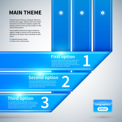 Three blue ribbons with different options. Useful for presentations or charts.