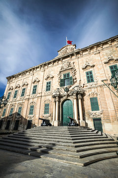Auberge de Castille, Valletta, Malta. Located in Castille Square, this landmark building serves as the office of the Maltese Prime Minister.