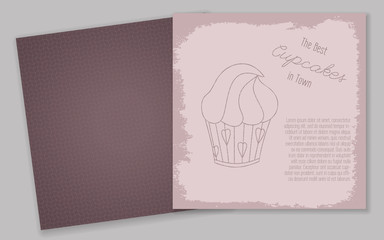 Set of templates with cute hand drawn cupcake illustrations. 