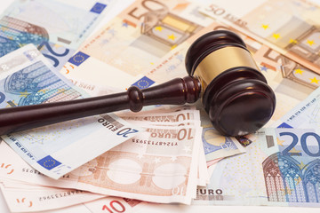 Judge gavel and euro banknotes