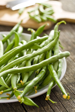 green beans on old table