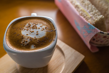 Hot Coffee on a Wooden Tray
