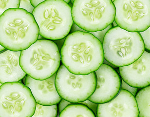Close up of fresh cucumber slices background - Powered by Adobe