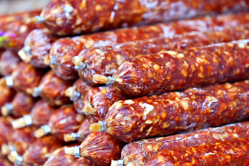 Traditional salami at Italian market