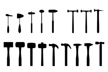 Set of reflex hammer and home hammer in silhouette icon
