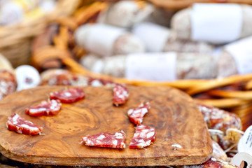 Naklejka na ściany i meble Traditional salami at Italian market