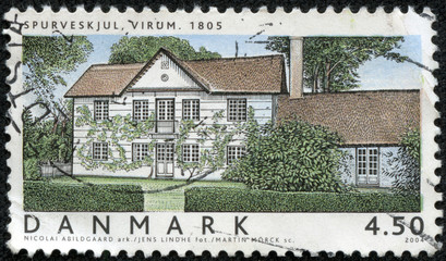 stamp printed by Denmark, shows Spurveskjul, Virum, by Nicolai Abildgaard
