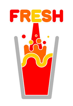 Fresh juice glass. Squirting juice. Vector illustration.