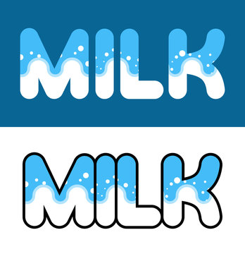 Milk. Letters to sparks. Logo for dairy packaging. Vector sign