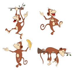 illustration of a set cheerful monkeys. Cartoon