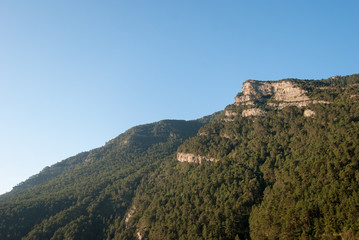 Cliffs and rock formations in the Ara River valley near Janovas, Pyrenees