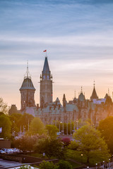 Fototapeta na wymiar View of Parliament buildings from Plaza Bridge Ottawa during sunset