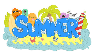Summer hand lettering and doodle illustration