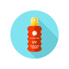 Sun Cream in Spray flat icon with long shadow