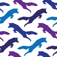 Fototapeta premium Seamless vector color print with a jumping fox.