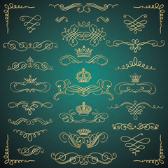 Vector Golden Vintage Hand Drawn Swirls and Crowns