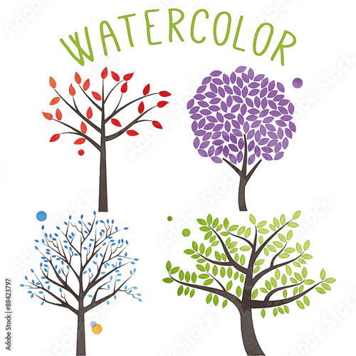 "Vector Set of Watercolor Style Trees" Stock image and royalty-free