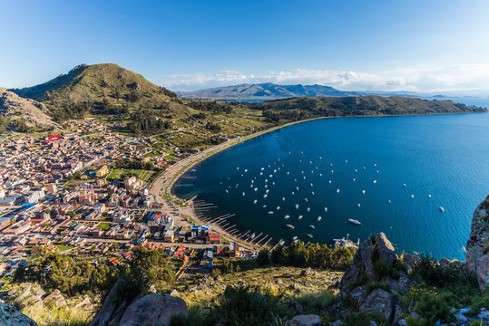 lake titicaca at the border of bolivia and peru