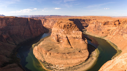 Horseshoe bend on a sunny day, Page, Arizona, USA. Panoramic image.